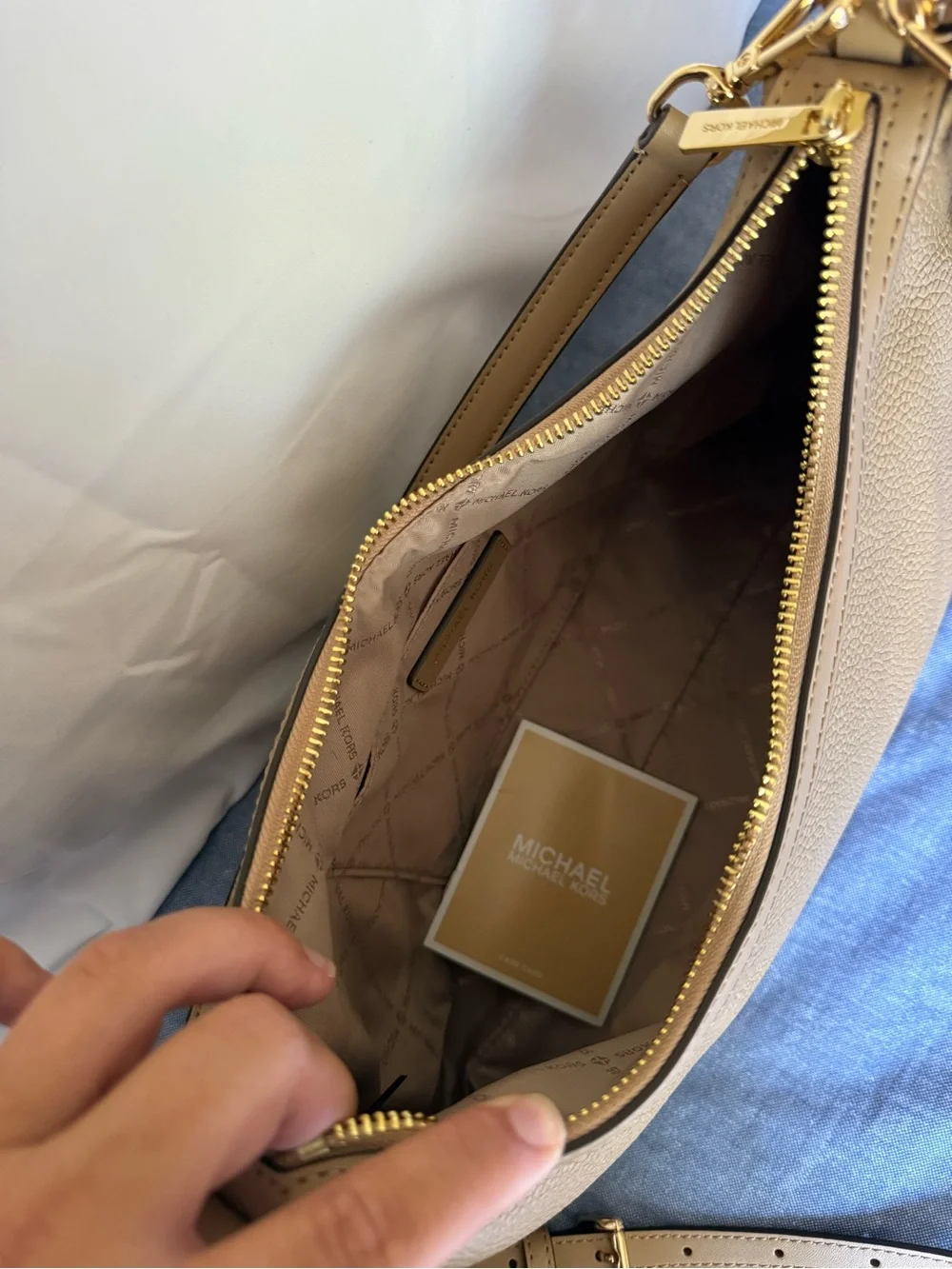 Michael Kors Taupe Pebbled Leather Shoulder Bag with Gold Hardware